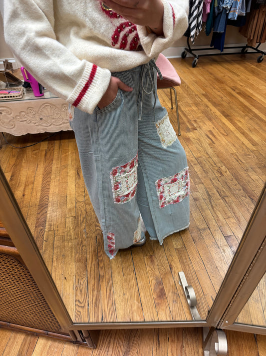 Shelly Patched Pinstripe Pants