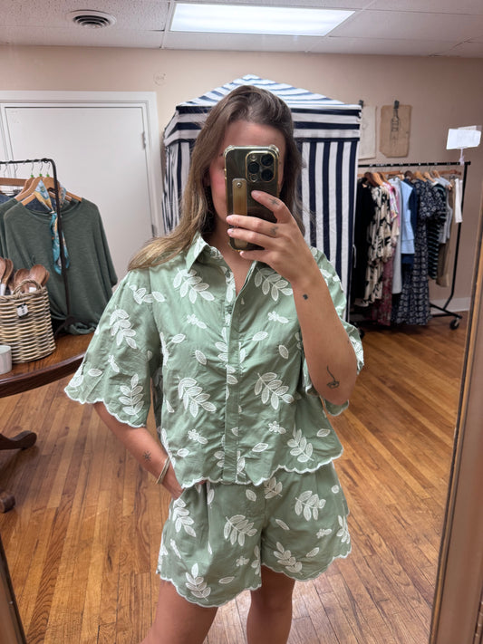 Sage Embroidered Shorts
