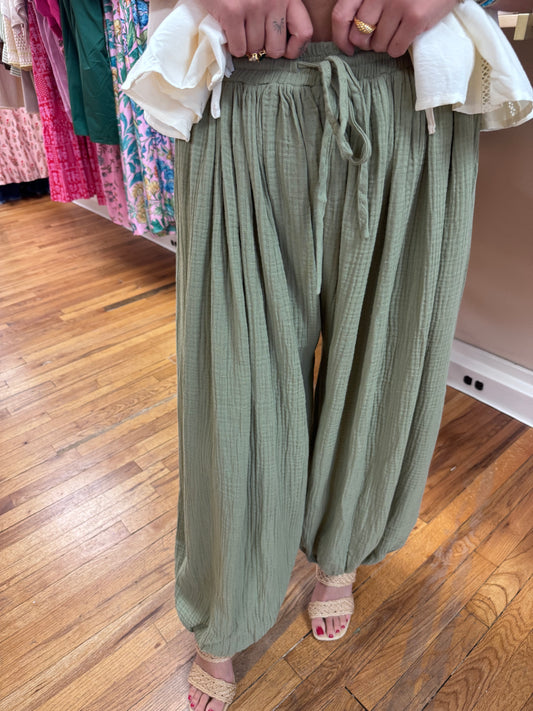 Olive Gauze Joggers