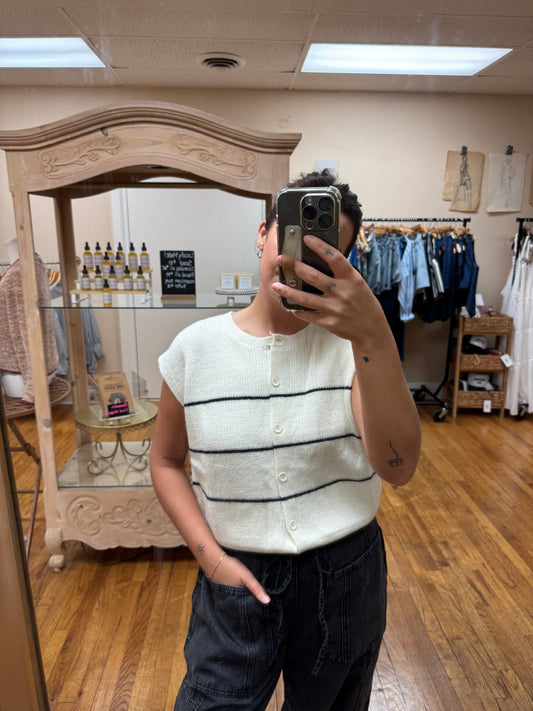 Cream Striped Sweater Vest