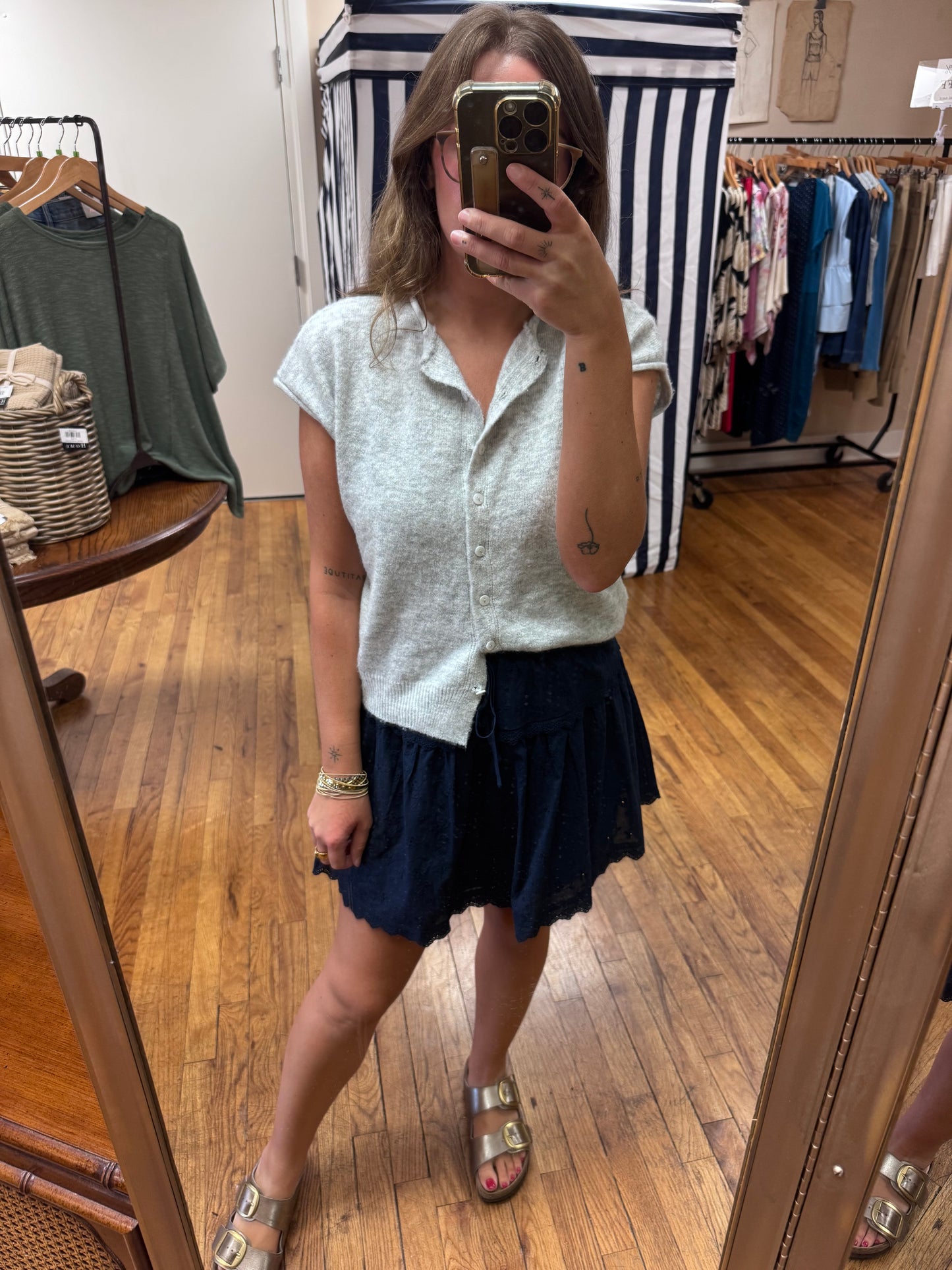 Navy Eyelet Skirt