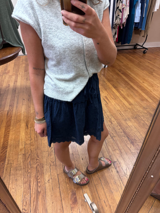 Navy Eyelet Skirt