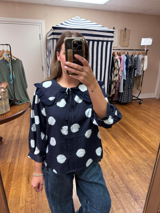Navy Dotted Blouse