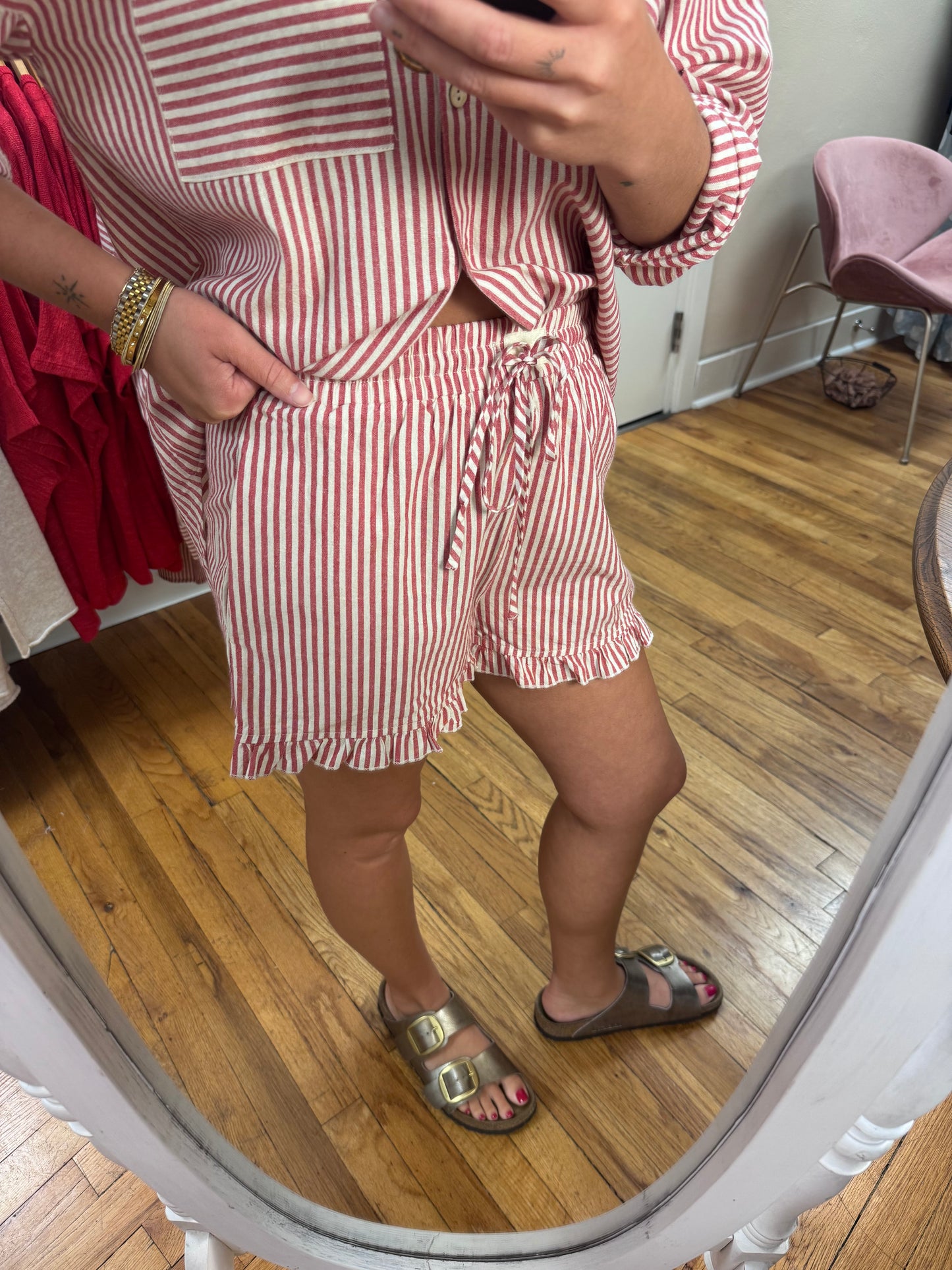 Ruffled Red Striped Shorts