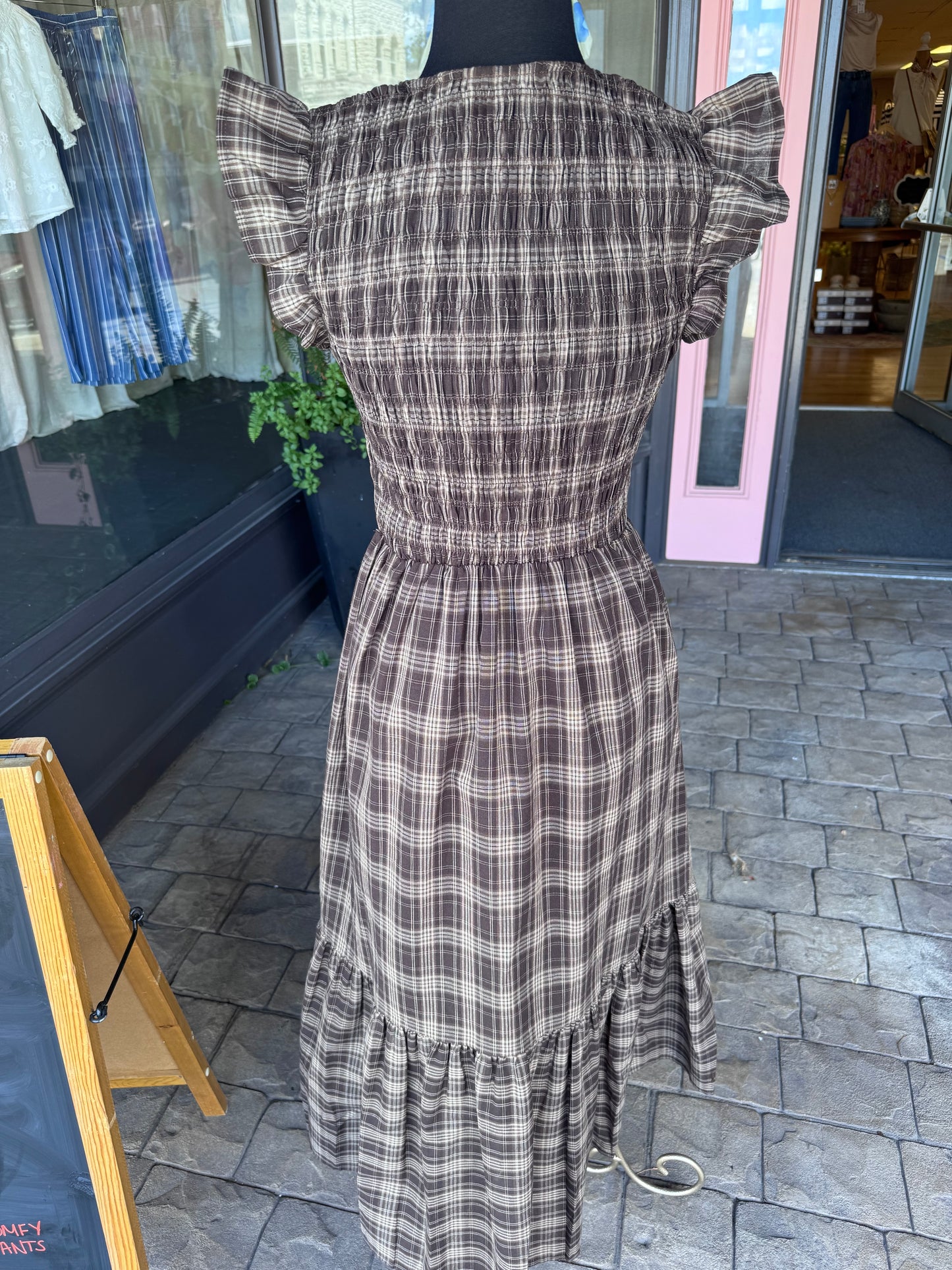Plaid Flutter Sleeve Dress