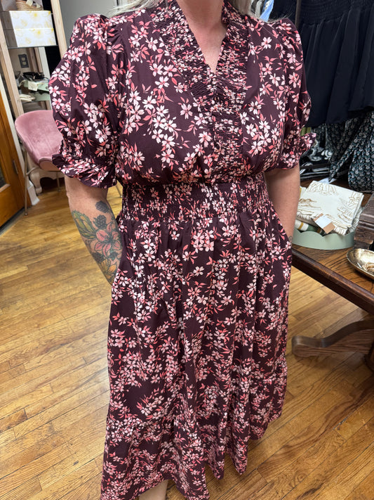 Wine Floral Cotton Dress