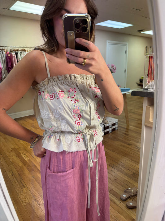 Taupe Embroidered Tank