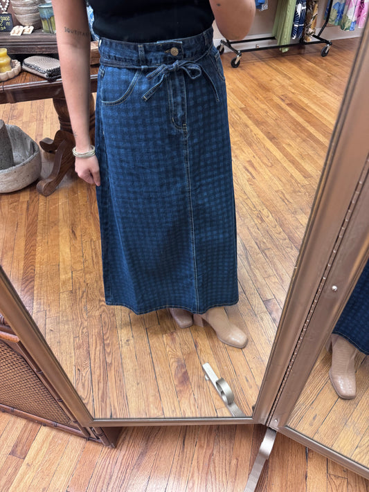 Denim Check Midi Skirt