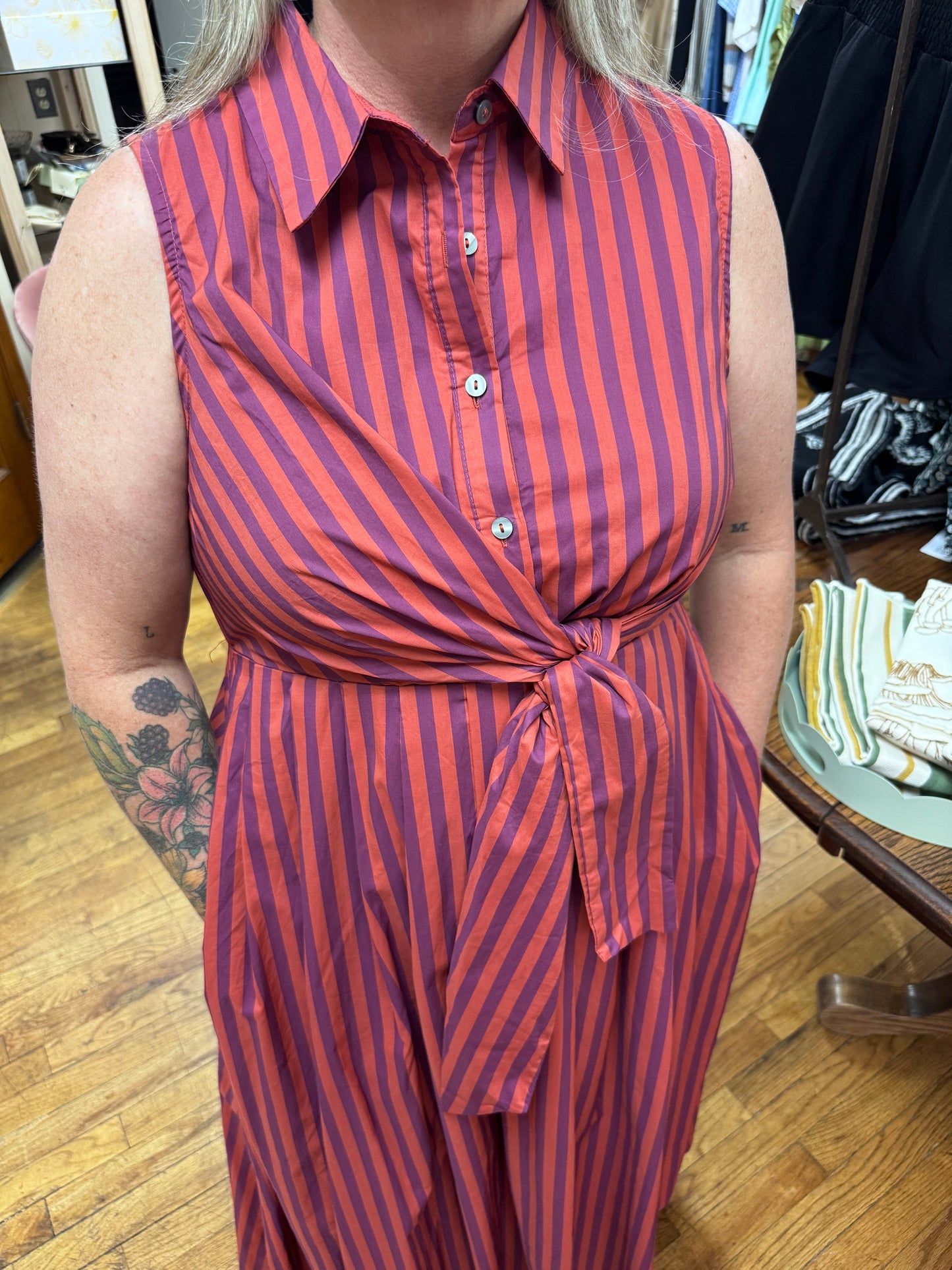 Plum Striped Midi Dress