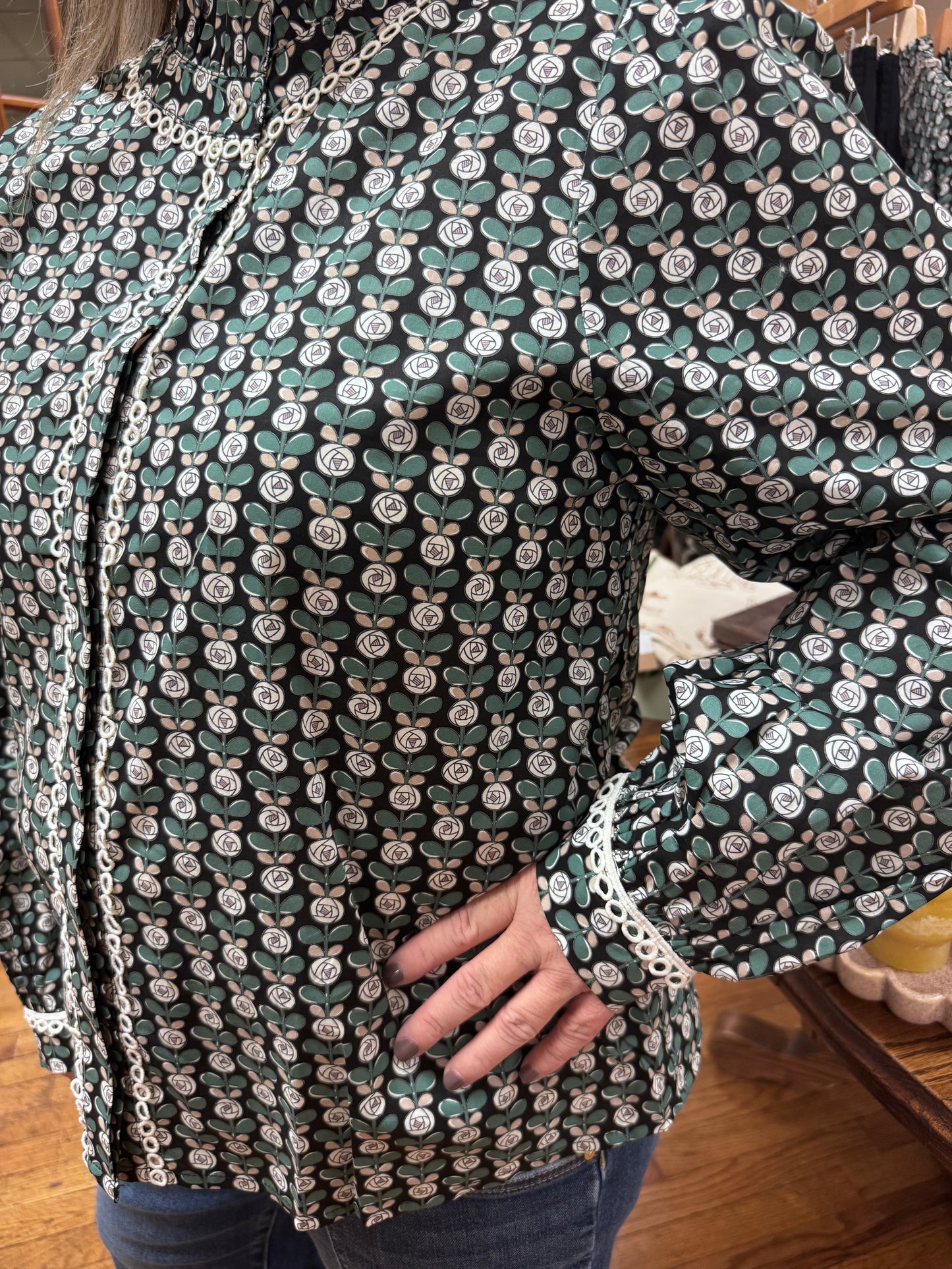 Black & Green Floral Blouse