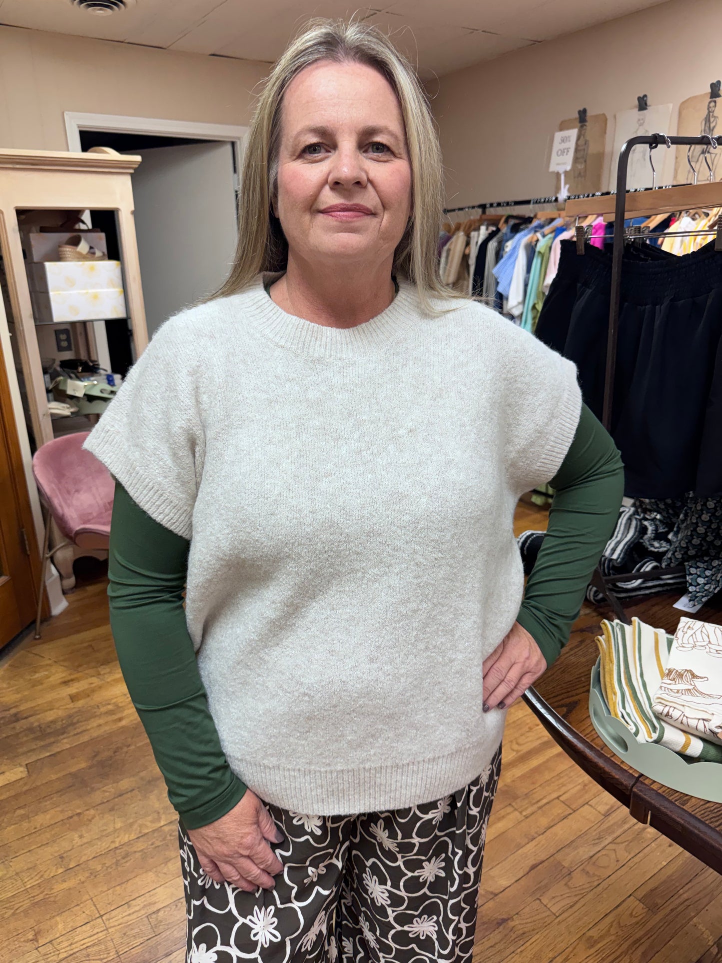 Oatmeal Cap Sleeve Sweater