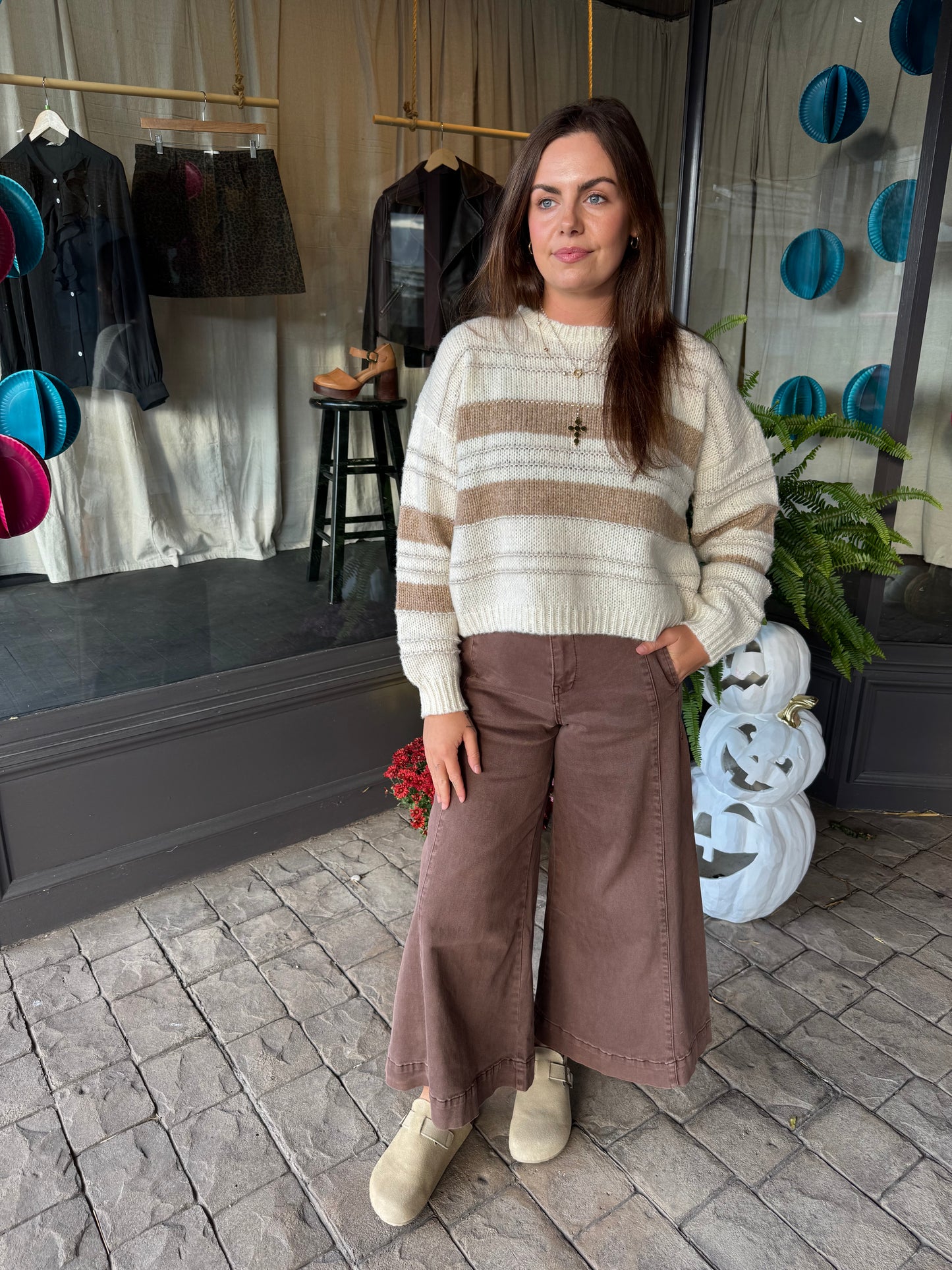 Beige Striped Sweater