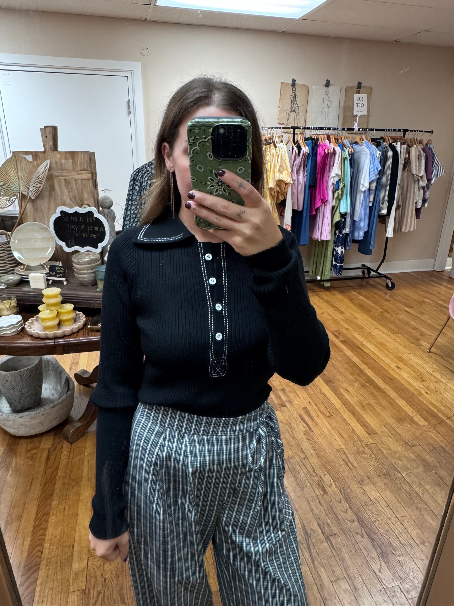 Collared Ribbed Knit Top