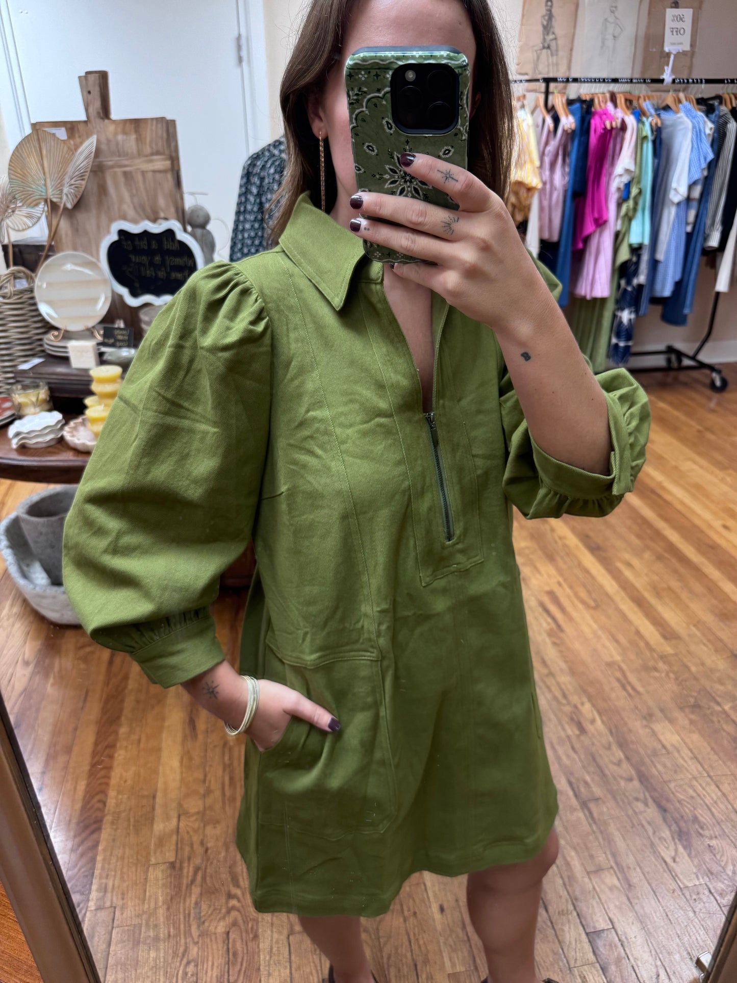 Olive Zippered Dress