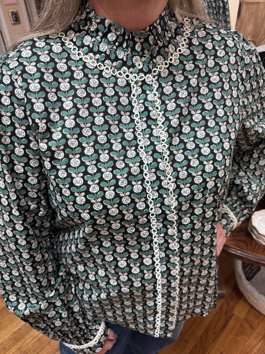 Black & Green Floral Blouse
