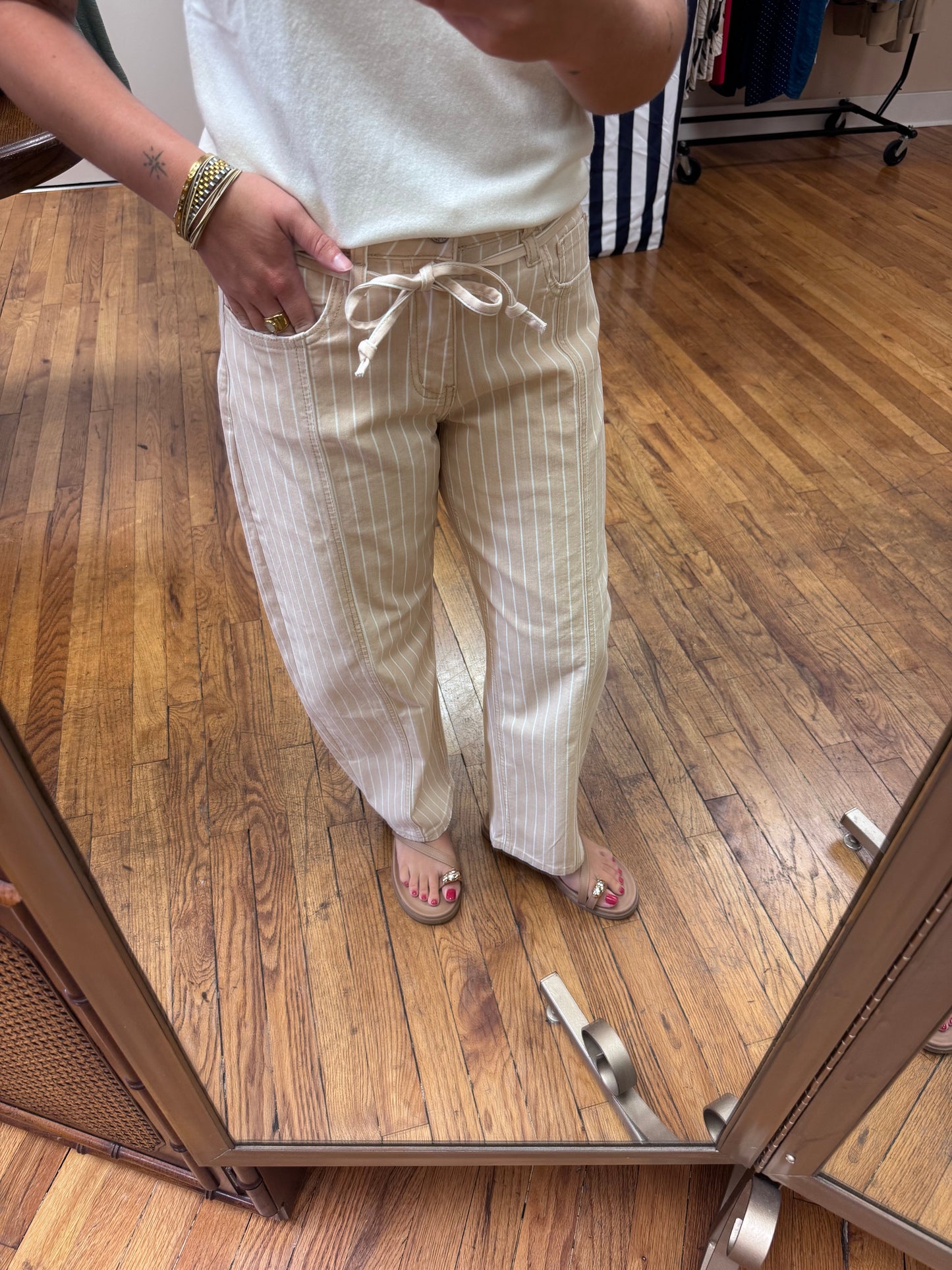 Jenni Striped Barrel Jeans