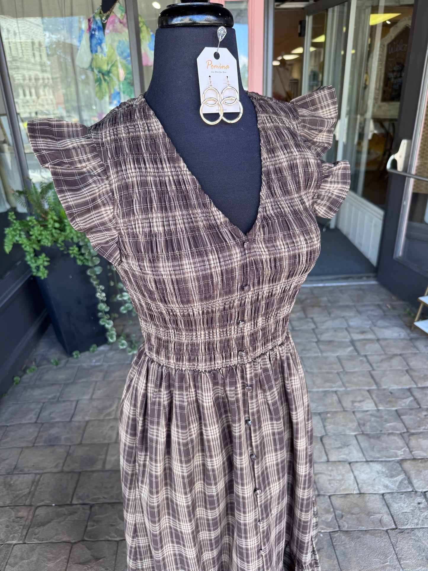 Plaid Flutter Sleeve Dress
