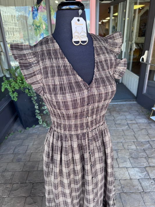 Plaid Flutter Sleeve Dress