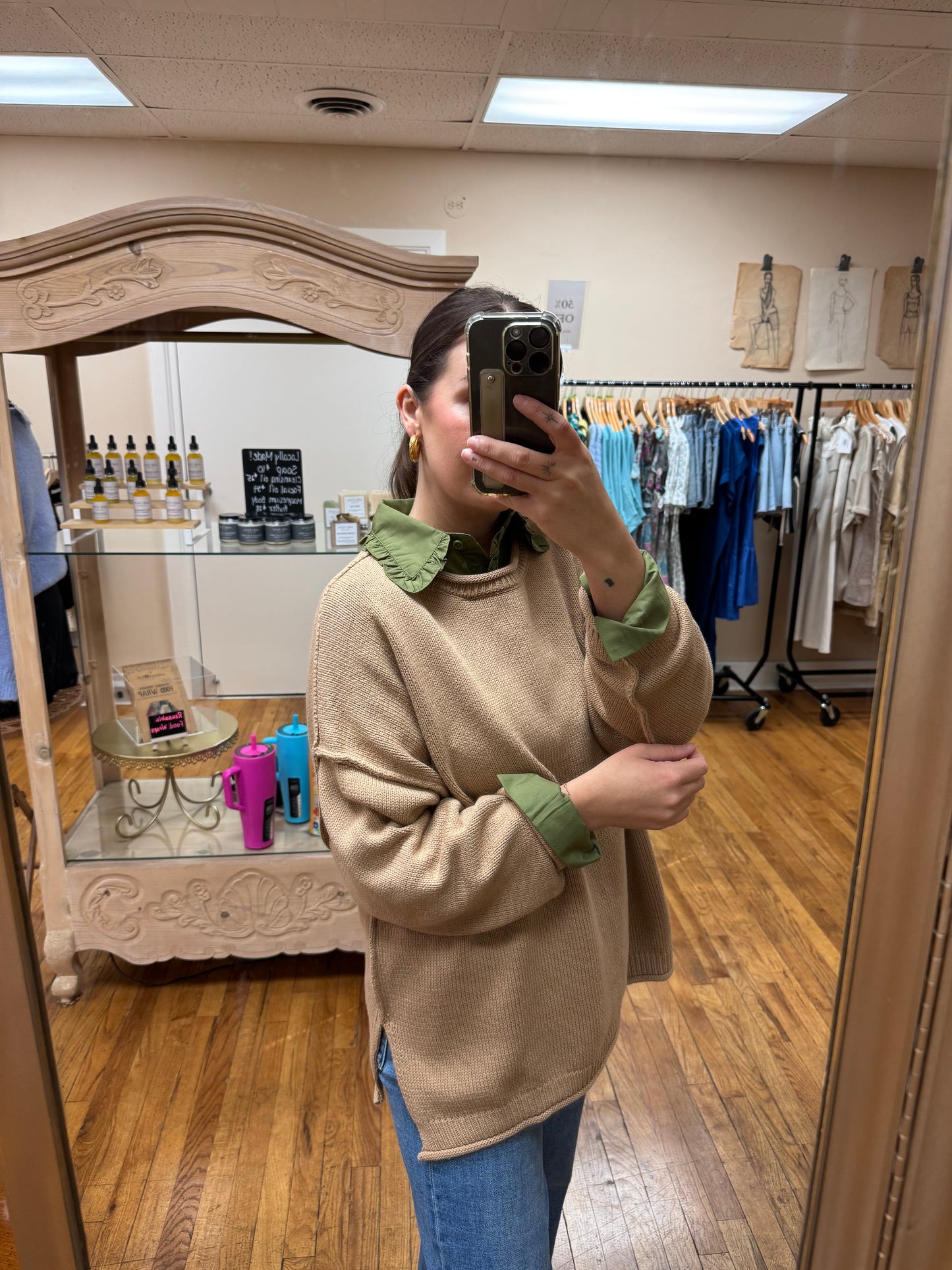 Camel Rolled Neck Sweater