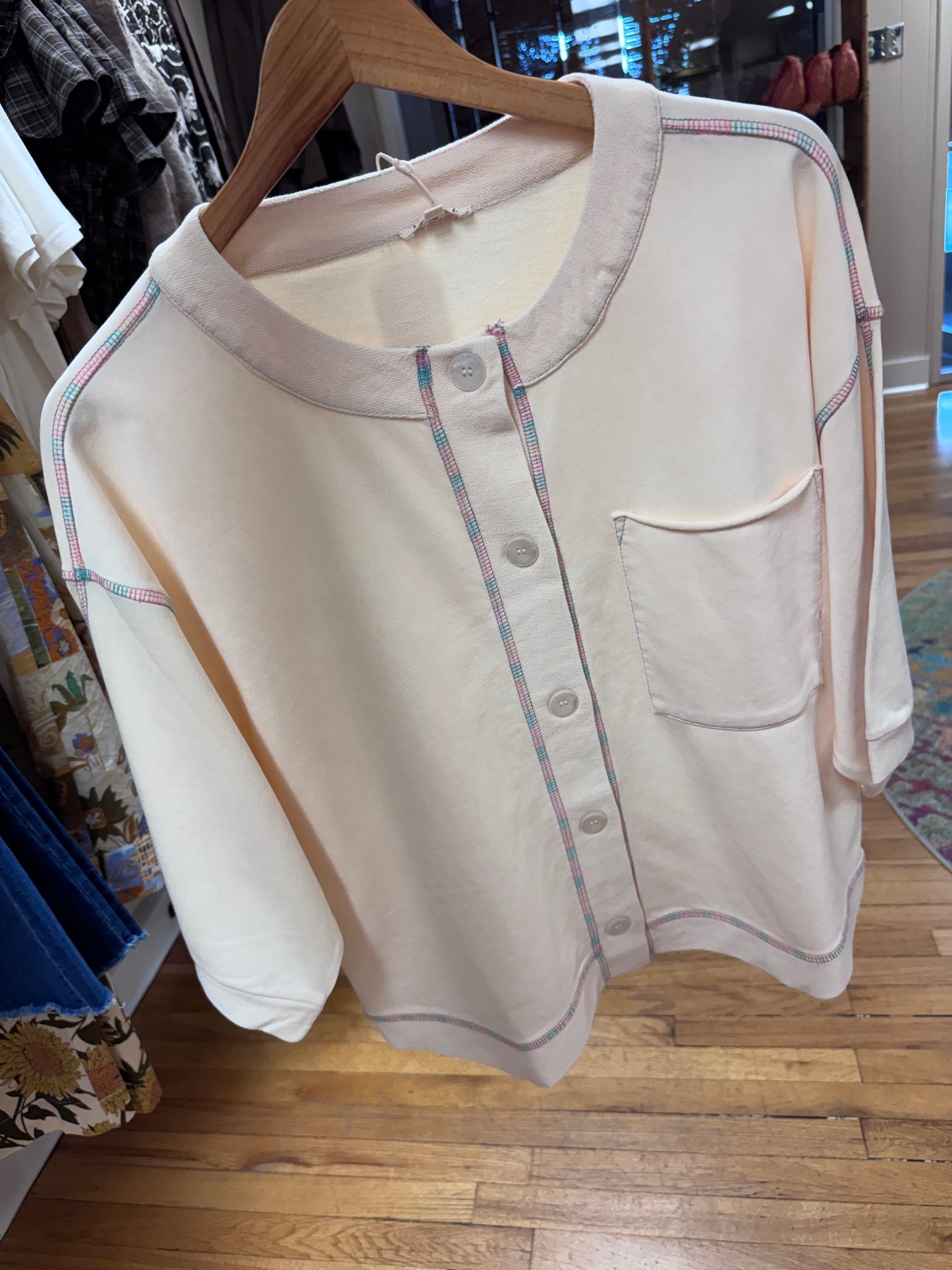 Cream Colorful Stitched Cardigan