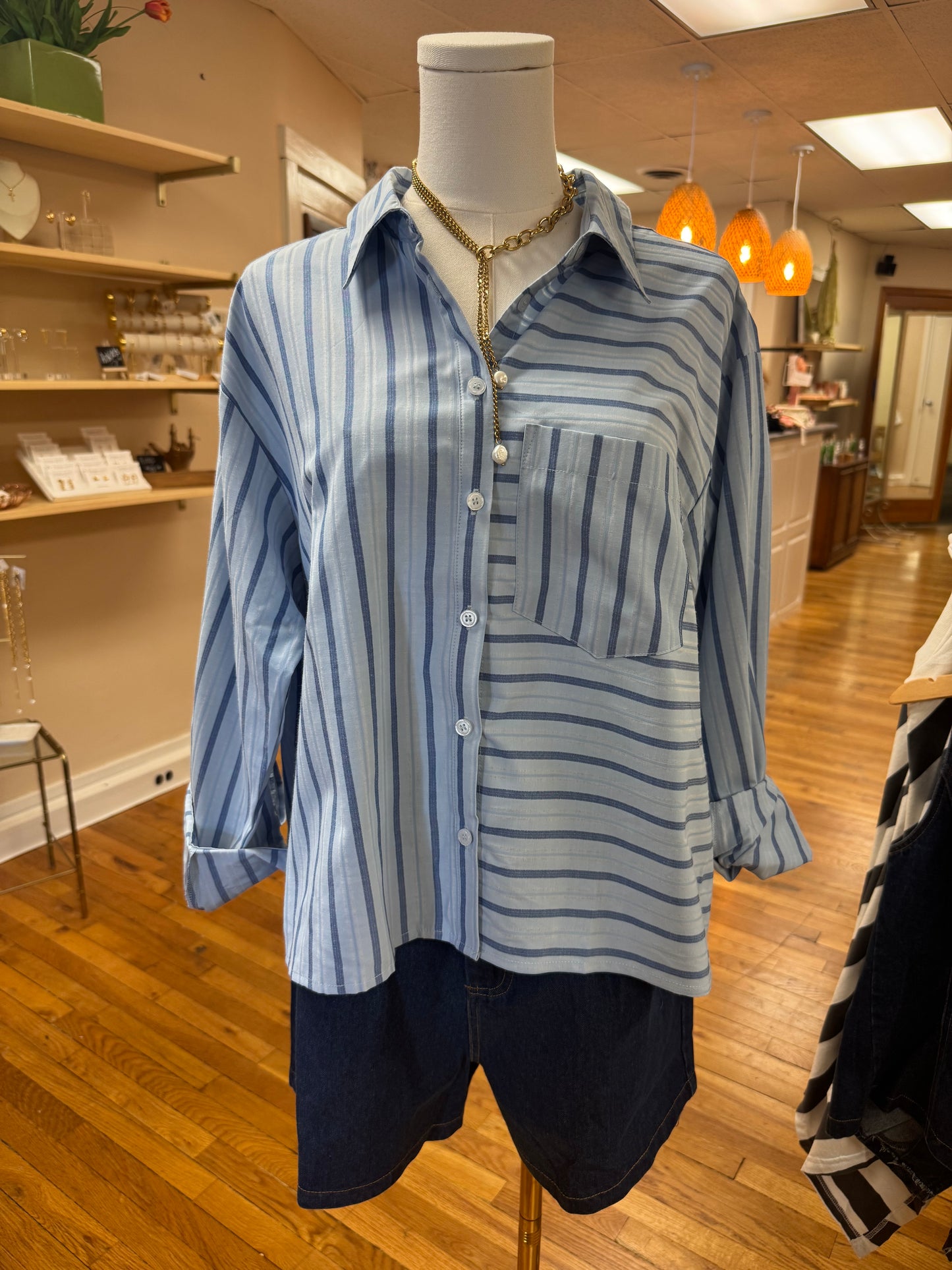 Missy Striped Blue Button Down