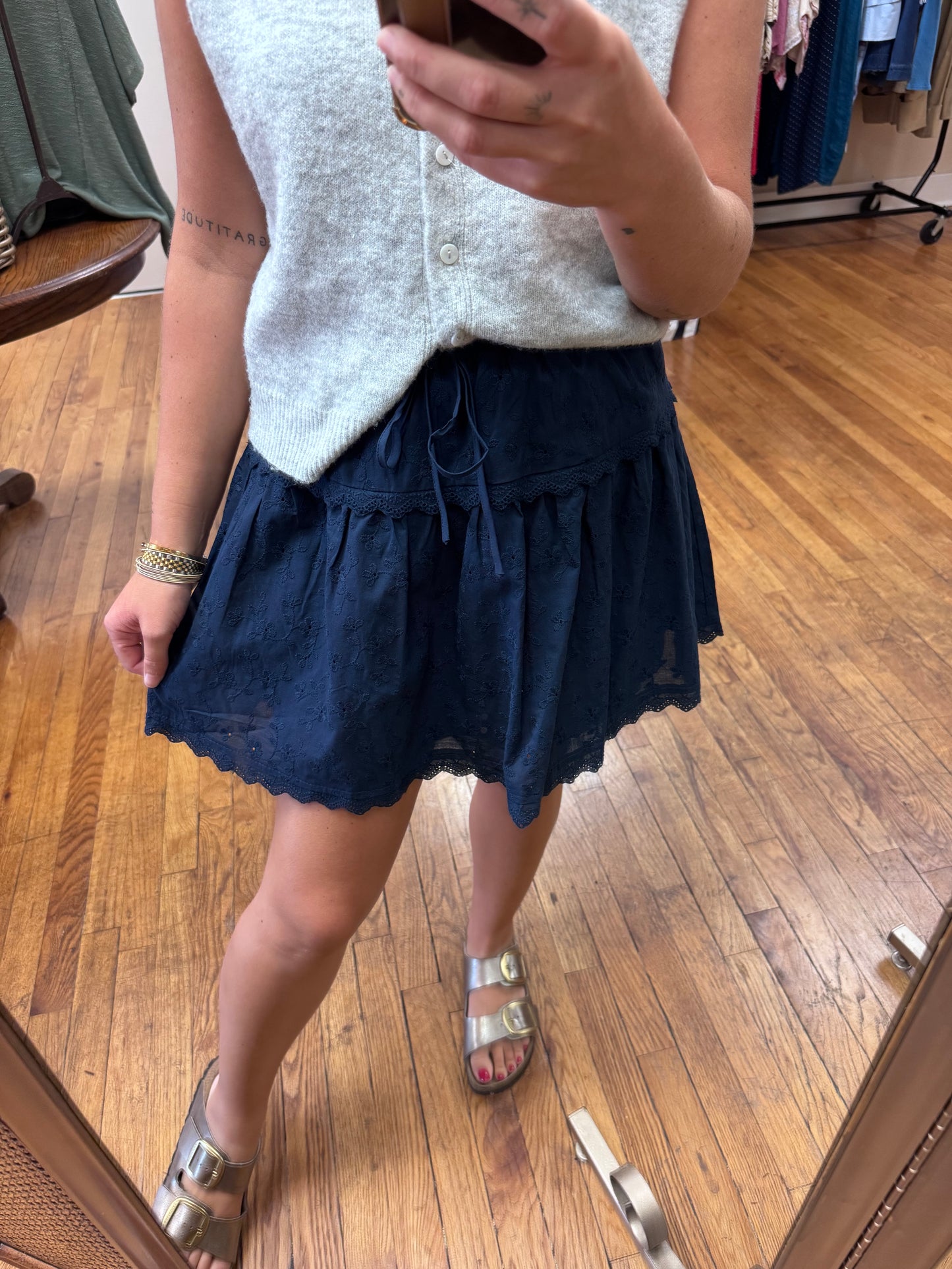 Navy Eyelet Skirt