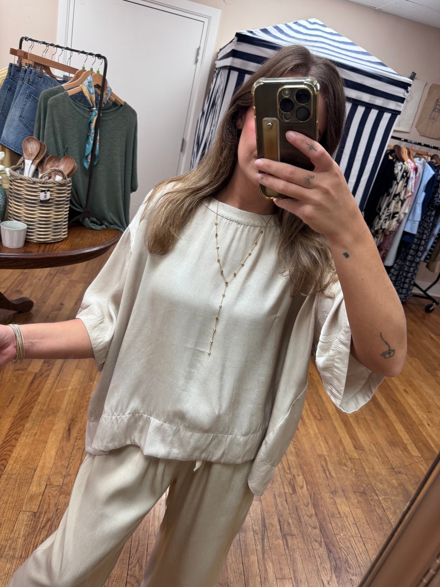 Taupe Flowy Top