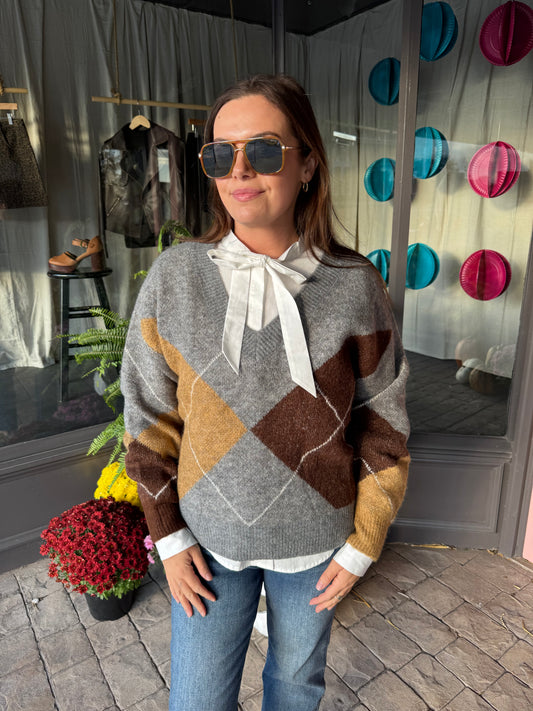 Grey Argyle Sweater