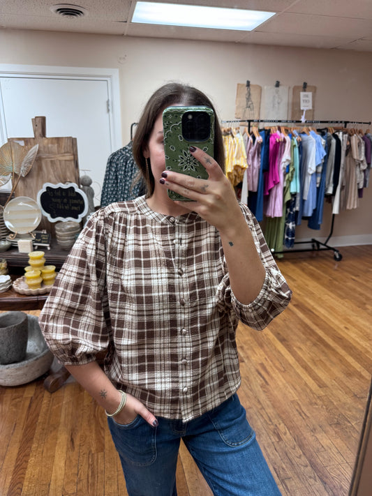 Brown Plaid Blouse