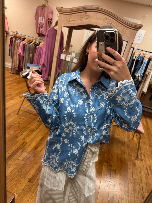 Indigo Bloom Button Down