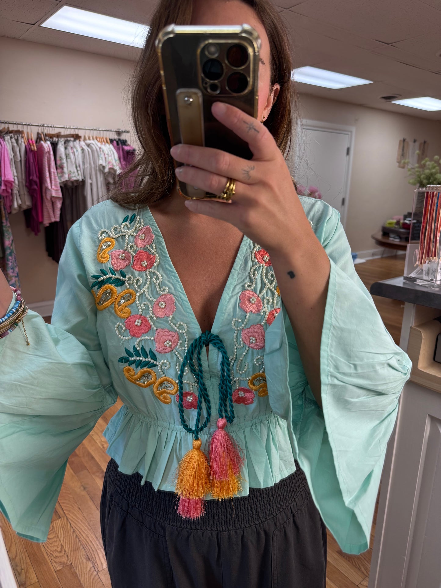 Mint Beaded Blouse