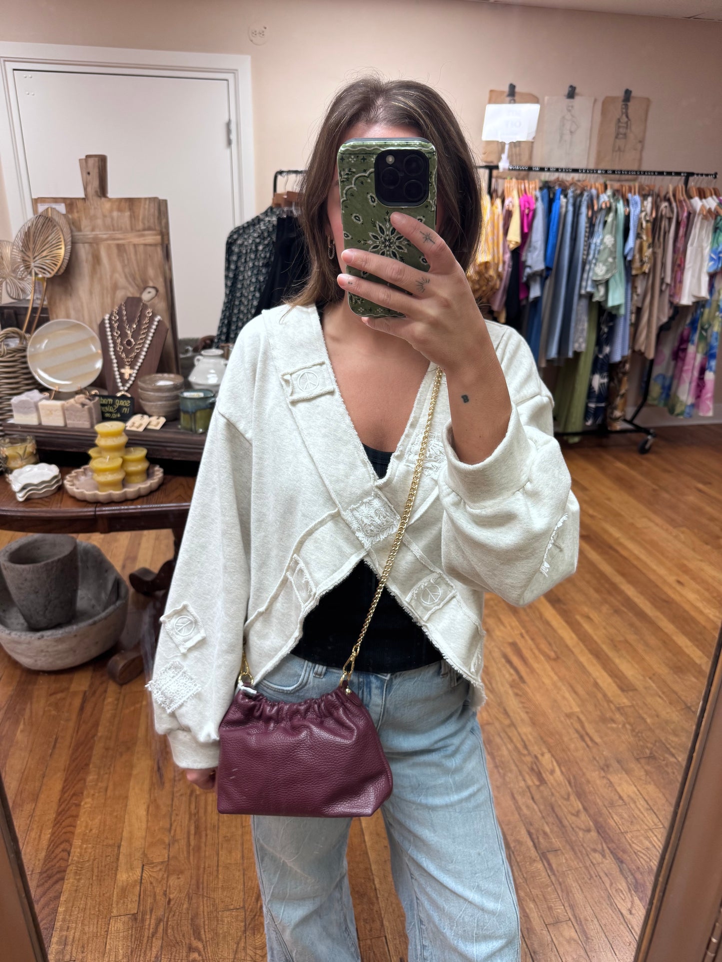 Burgundy Cinched Leather Crossbody