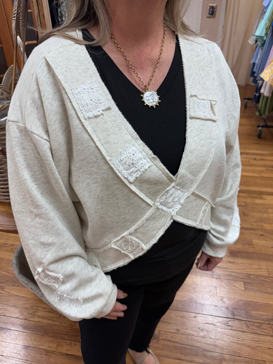 Cut Out Patched Sweatshirt