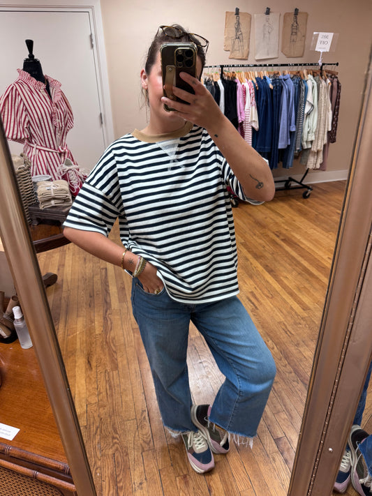 Navy & Brown Contrast Top