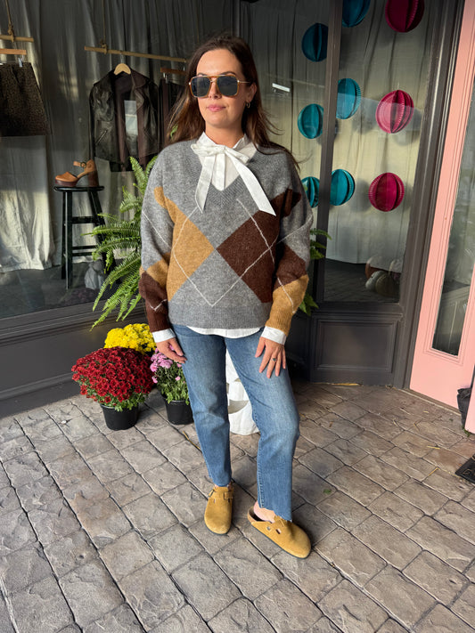 Grey Argyle Sweater
