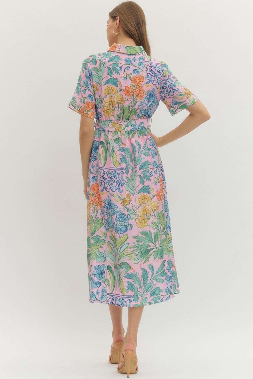 Pink Palm Midi Dress