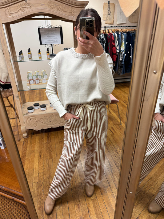 Camel Striped Wide Leg Pants
