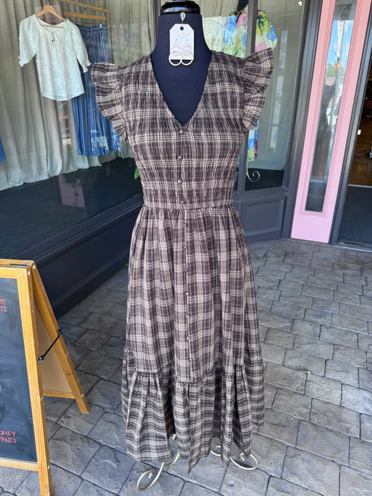 Plaid Flutter Sleeve Dress