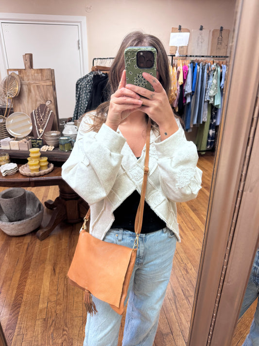 Camel Tassel Leather Crossbody