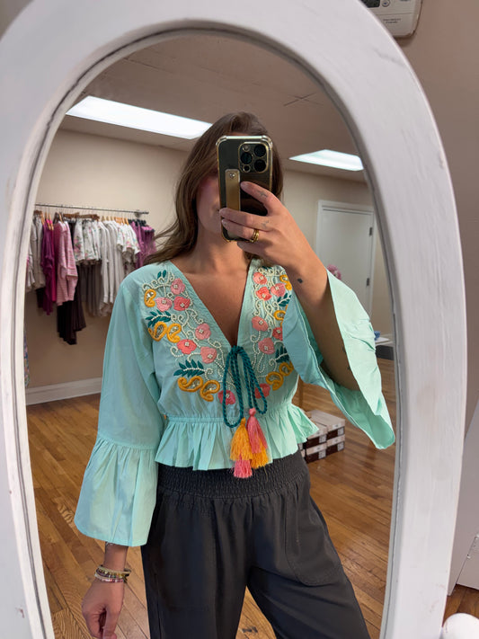 Mint Beaded Blouse
