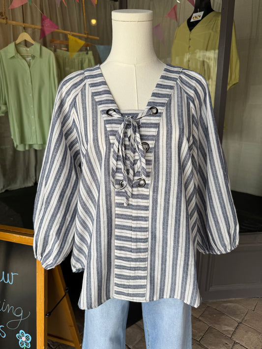 Striped Lace Up Top