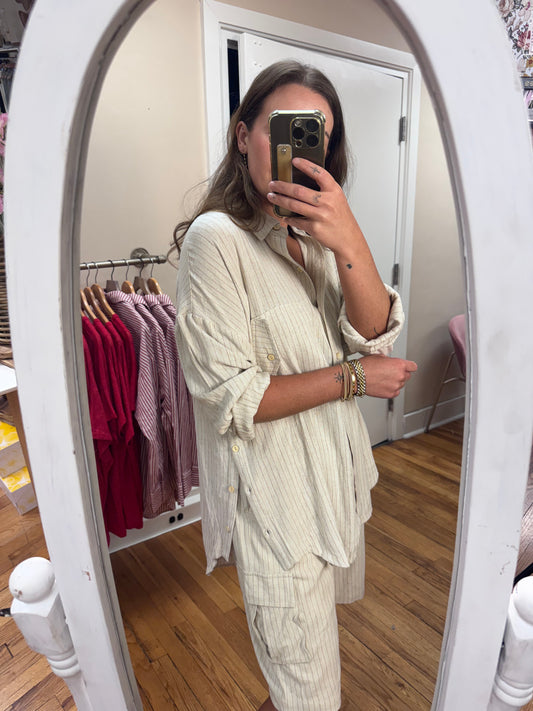 Latte Striped Button Down