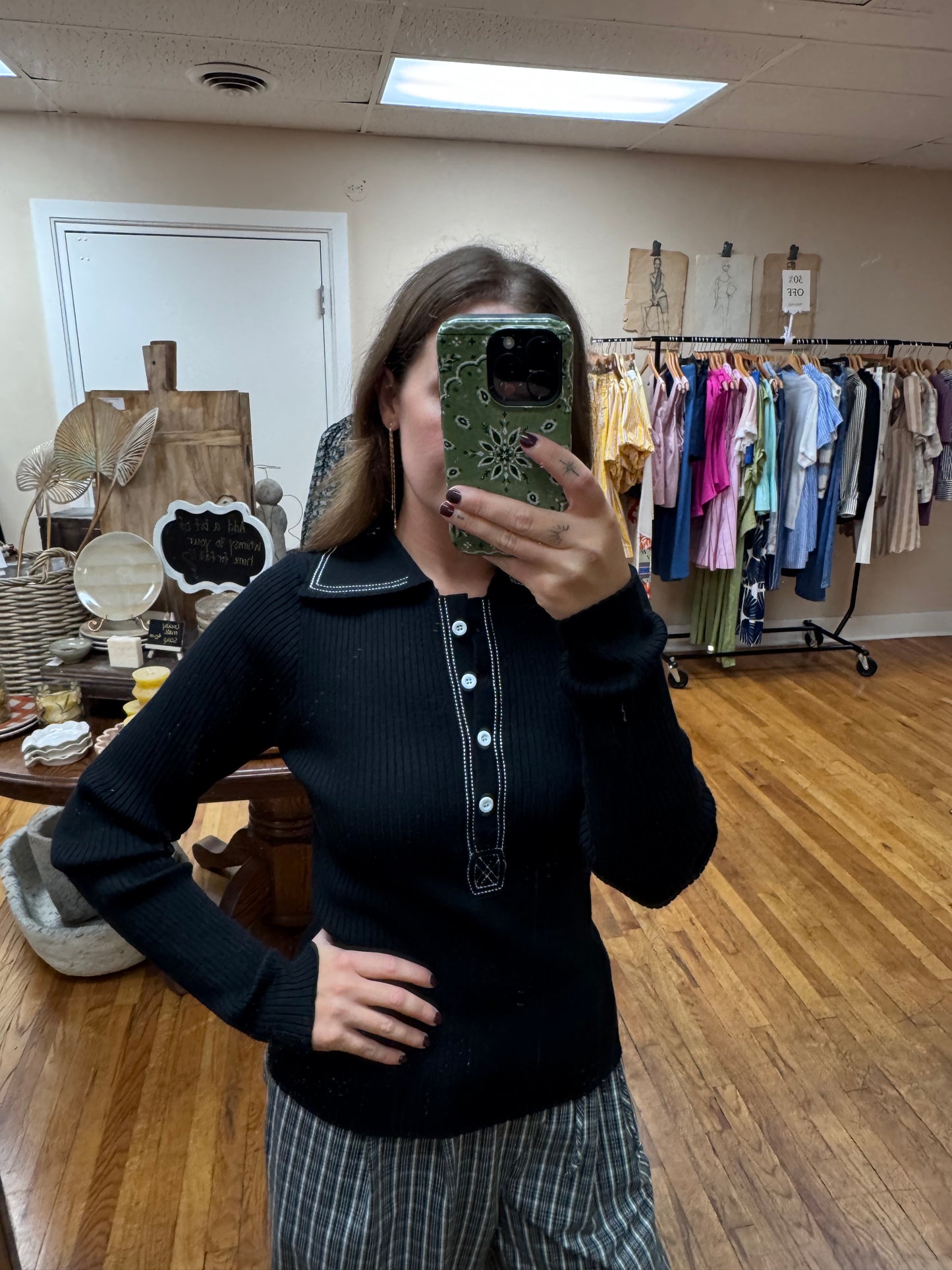 Collared Ribbed Knit Top