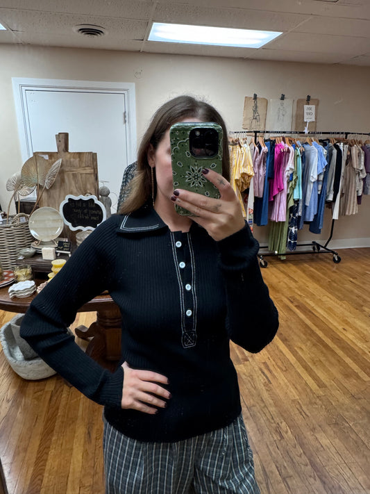 Collared Ribbed Knit Top