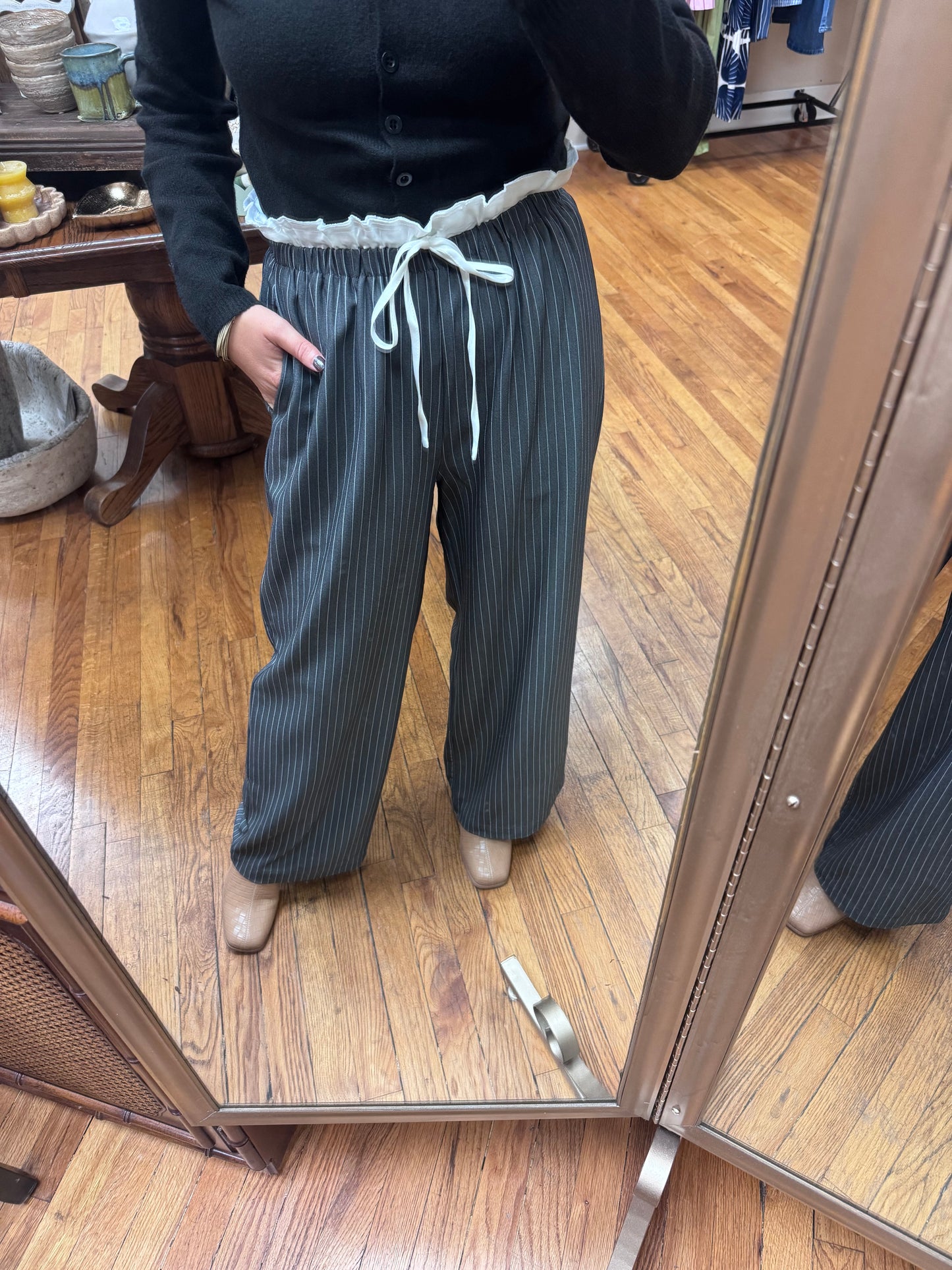 Ruffled Pinstripe Trousers