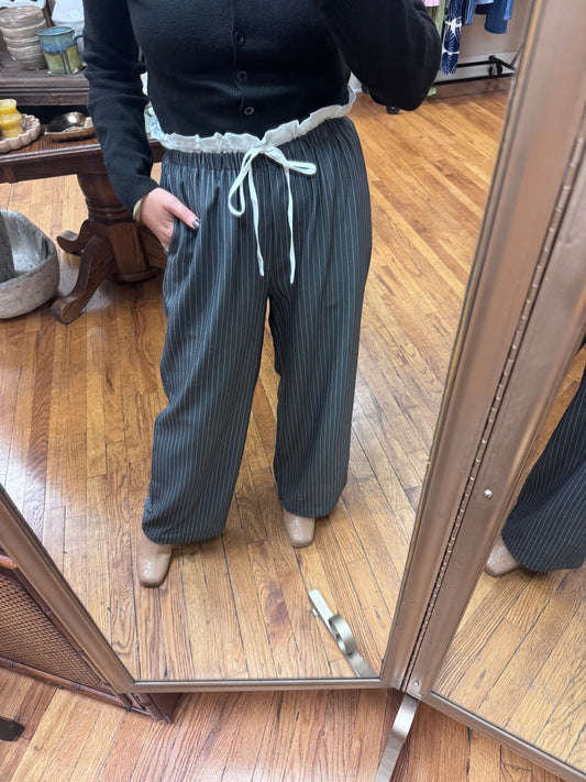 Ruffled Pinstripe Trousers