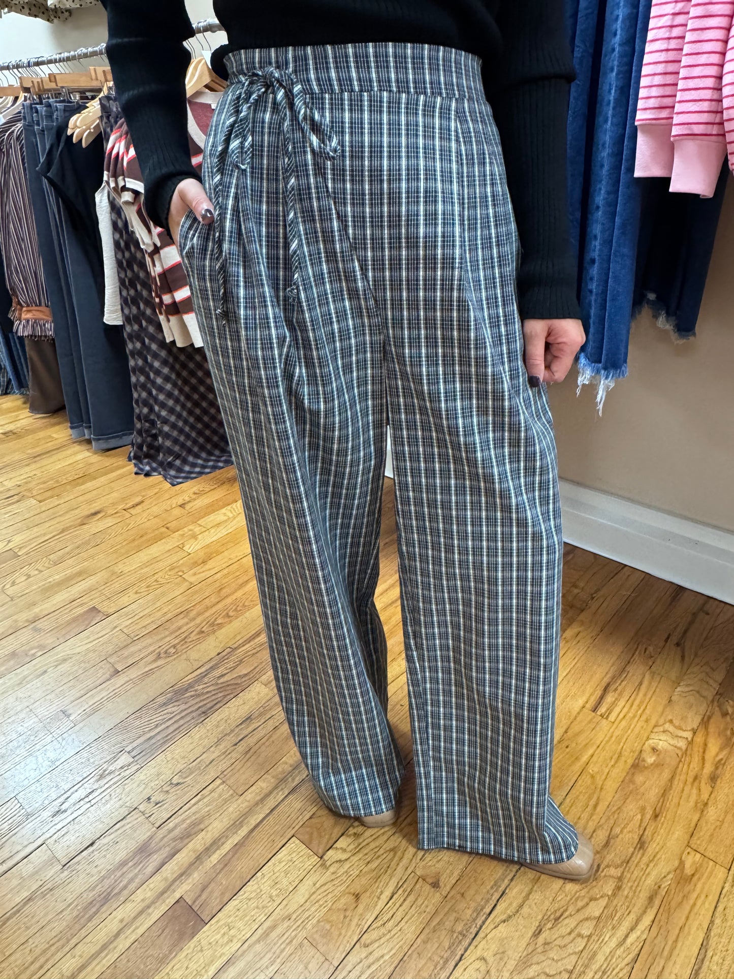Tie Waist Plaid Pants
