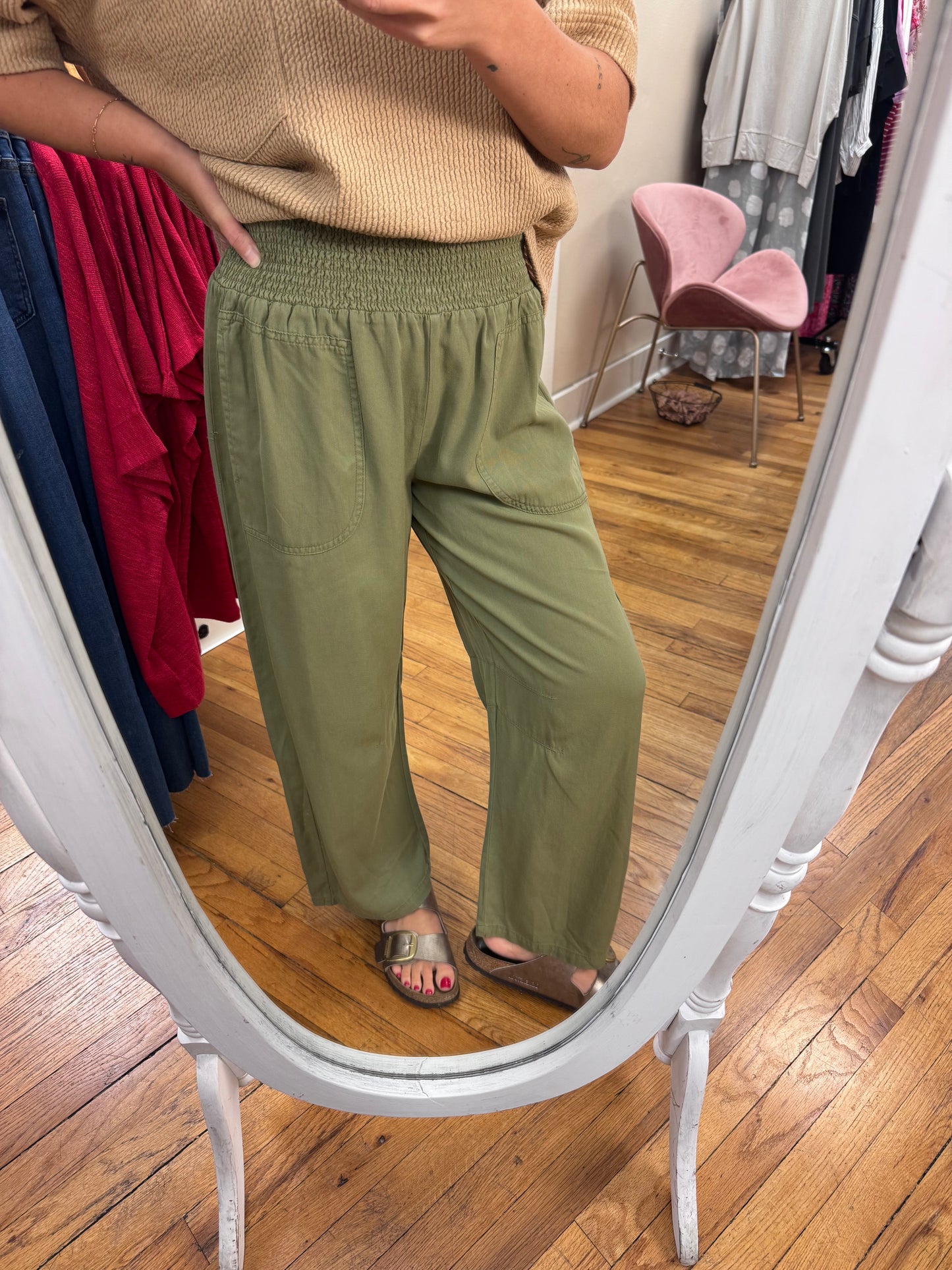 Olive Smocked Pants