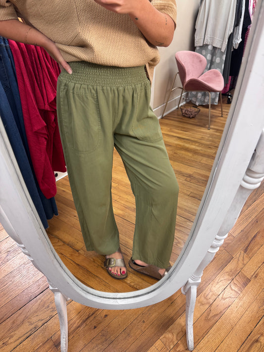 Olive Smocked Pants