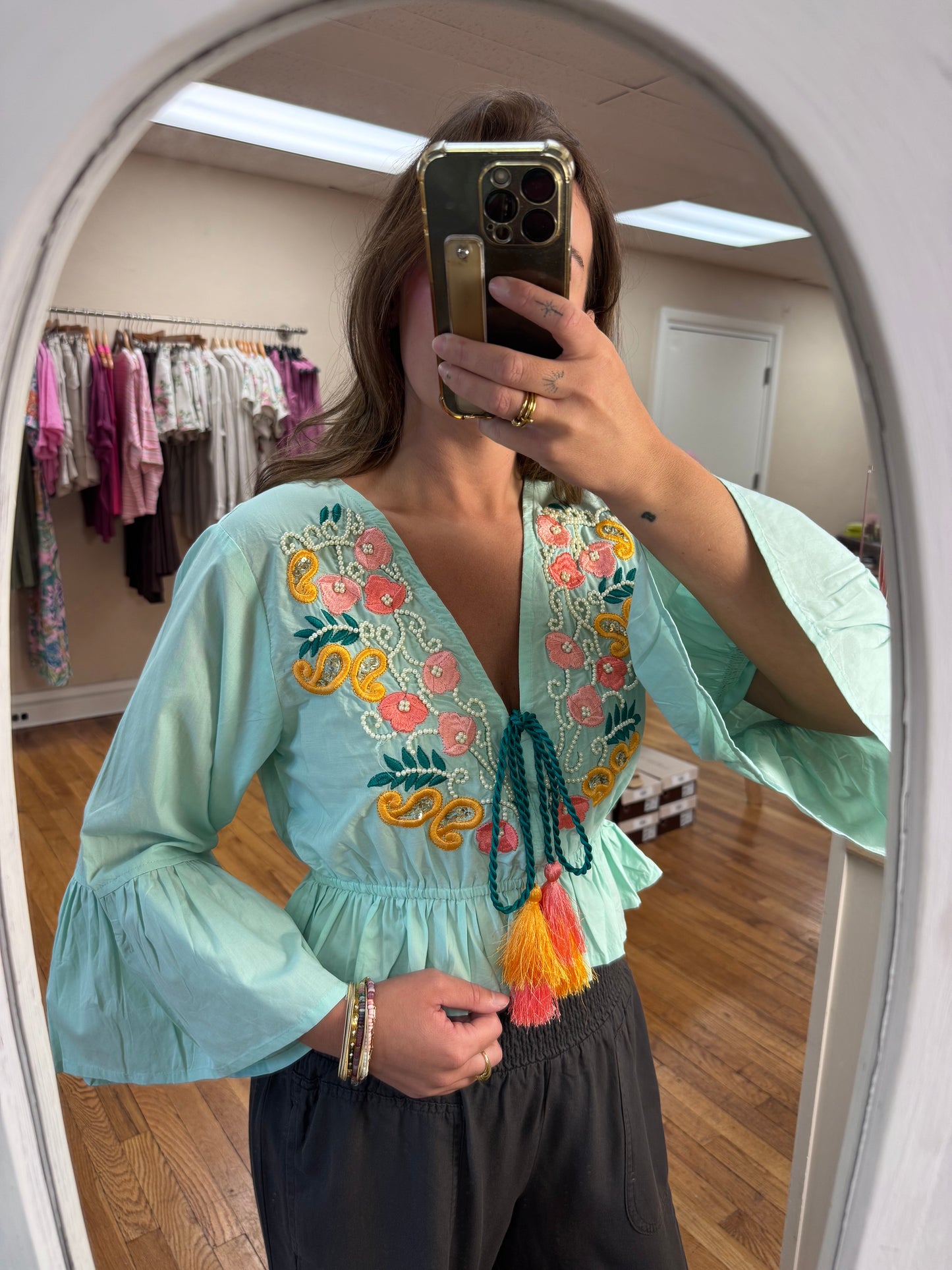 Mint Beaded Blouse